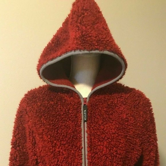 Athleta Jackets & Coats Athleta Red Fuzzy Furry Warm Zip Up Hoodie